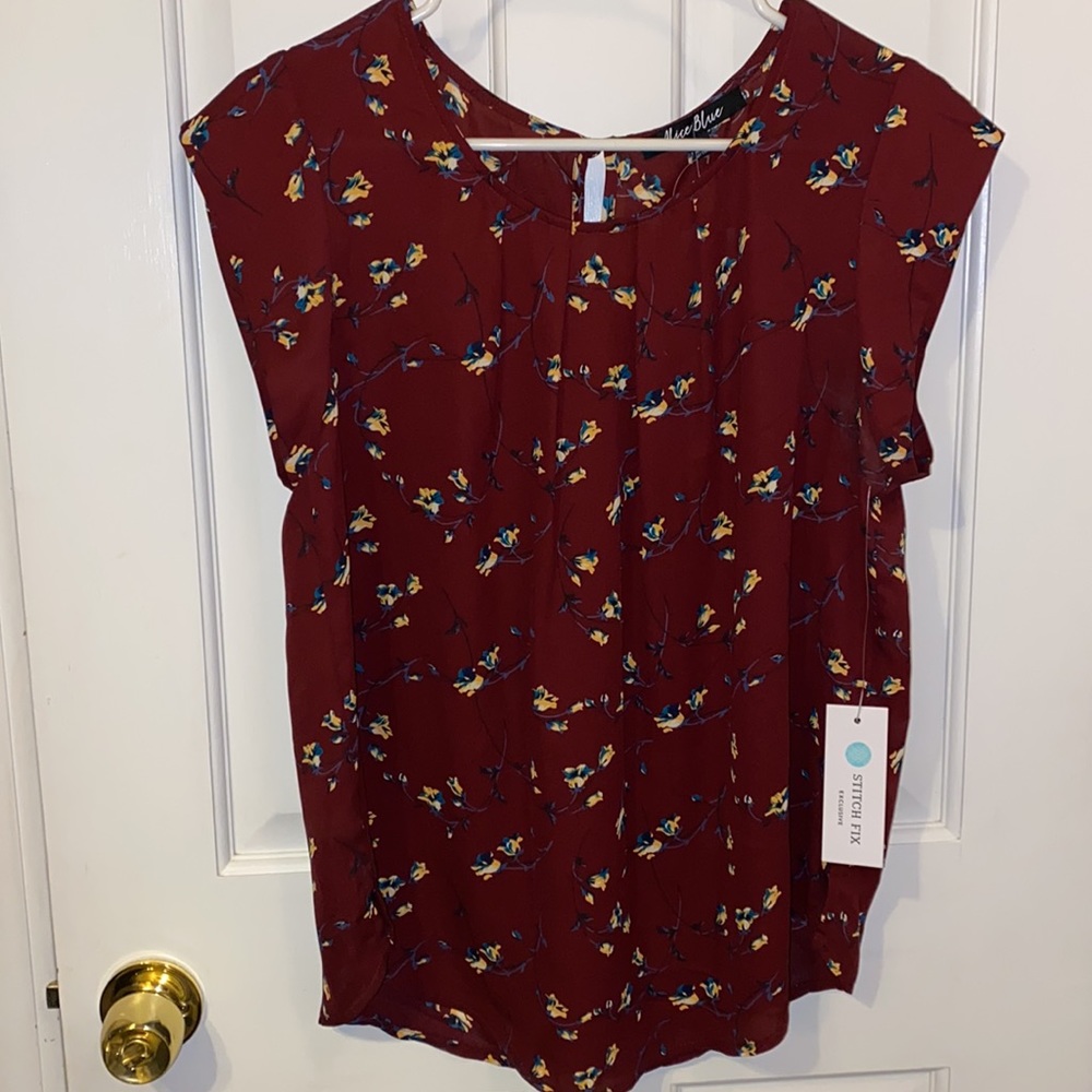 Alice Blue Ambrose Pleat Front Detail Blouse, Burgundy Flower Print, Large